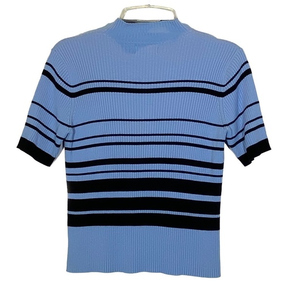 Worthington Essentials size L  blue and navy stripe short sleeve sweater - Picture 2 of 5